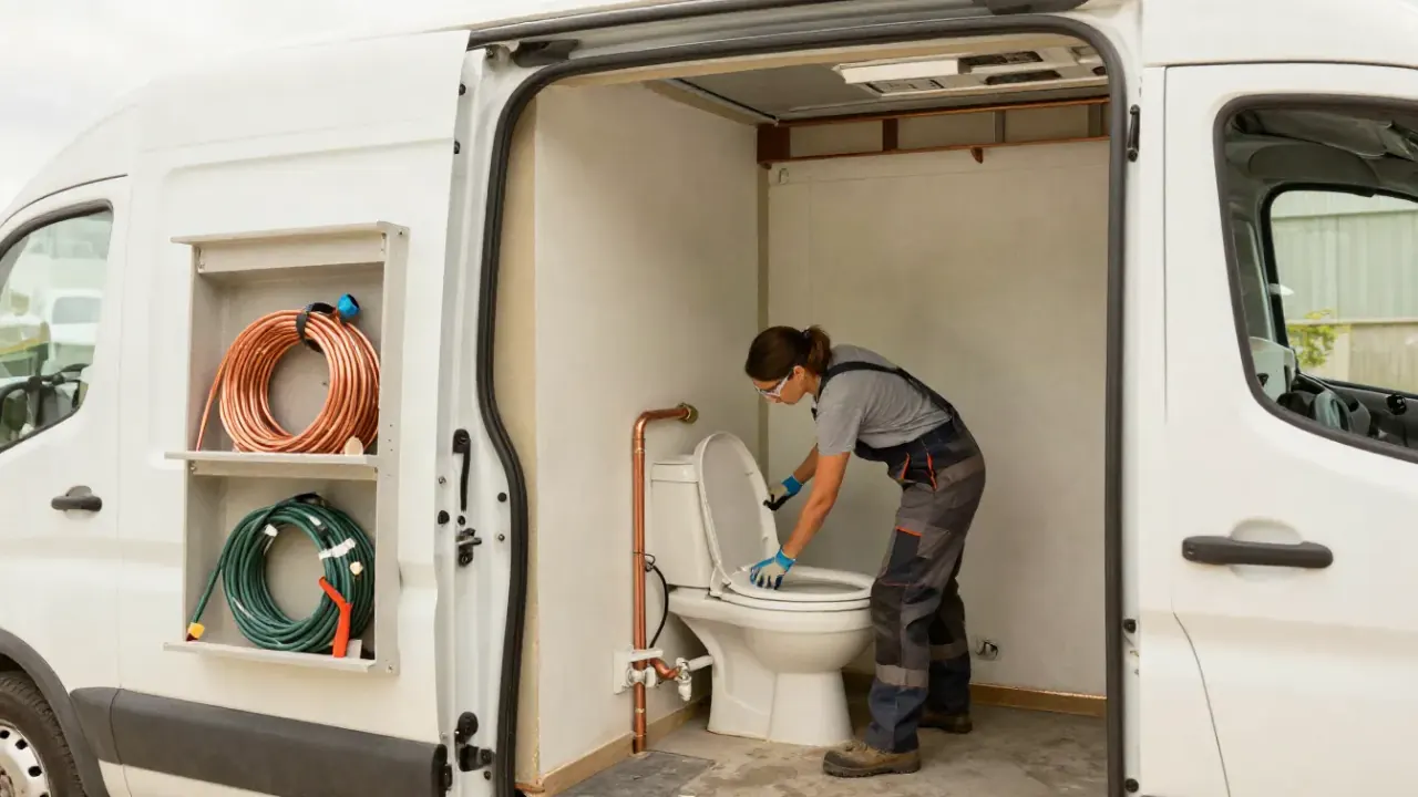 Repiping in Baldwin Park, California: well-maintained service van with the side door open, showing an organized interior